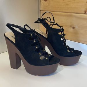 JustFab Marleen Black Lace Up Platform Heels 8.5